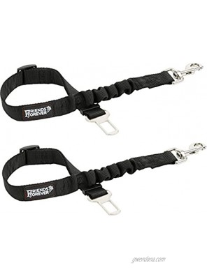 Friends Forever 2-Pack Adjustable Bungee Elastic Black Nylon Pet Seat-Belt & Car Lead Tether for Dogs and Cats