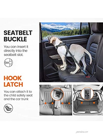IOKHEIRA Dog Seatbelt Updated Dog Seat Belt Adjustable Dog Seatbelt Harness Reflective Bungee Dog Car Seatbelt with Hook& Buckle Dog Car Seat Belt with Aviation Aluminum Alloy Swivel Carabiner