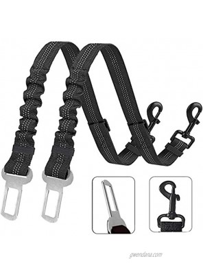 XIRGS Dog Seat Belt 2PCS Adjustable Safety Belt in Car Vehicle Elastic Bungee Dog Car Seatbelt Metal Buckle Buffered Reflective Nylon Belt Tether Connected to Pet Harness leashes Car Accessories