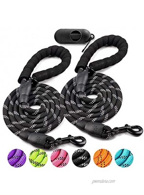 5 FT & 6FT Length 1 2 Diameter Dog Leash 2pack. Nylon Rope Body Comfortable Foam Handle and high-Strength Light Rubber Suitable for Medium and Large Dogs18lb-120lb 6FT 5FTBlack-Black