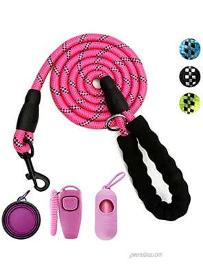 5FT Long Black Dog Leash with Soft Hand Pad Handle and Reflective Leash for Small Medium and Large Dogs Fits Dogs 18-120 lbs