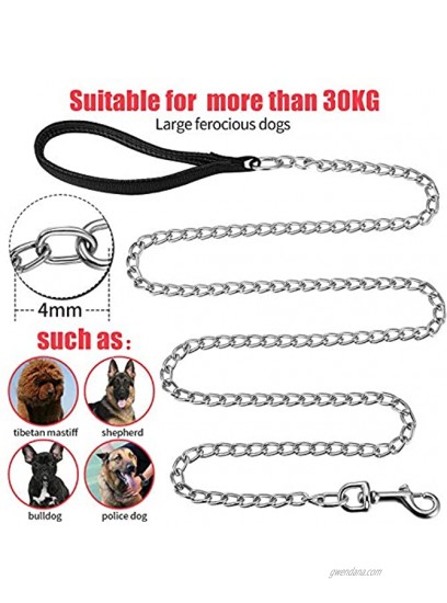 6 Feet Metal Chain Leash Heavy Duty Dog Leash with Dog Waste Bag Holder Basic Leash with Padded Handle for Walking,Traffic Training and Traveling for Large and Medium Size Pets