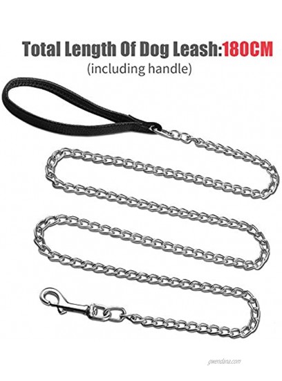 6 Feet Metal Chain Leash Heavy Duty Dog Leash with Dog Waste Bag Holder Basic Leash with Padded Handle for Walking,Traffic Training and Traveling for Large and Medium Size Pets