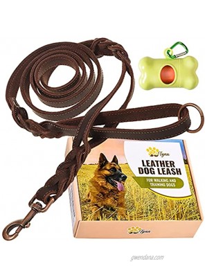 ADITYNA Double Handle Leather Dog Leash 6 Foot Heavy Duty Dog Leash with Traffic Handle Braided Leather Lead for Large and Medium Dogs
