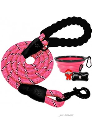BARKBAY Dog leashes for Large Dogs Rope Leash Heavy Duty Dog Leash with Comfortable Padded Handle and Highly Reflective Threads 5 FT for Small Medium Large DogsPink