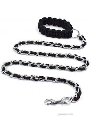 Chew Proof Dog Leash 5.5ft Heavy Duty Dog Leashes Metal Pet Chain Lead with Soft Rope Handle for Medium Large Dogs