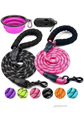 COOYOO 2 Pack Dog Leash 5 FT Heavy Duty Comfortable Padded Handle Reflective Dog Leash for Medium Large Dogs with Collapsible Pet Bowl