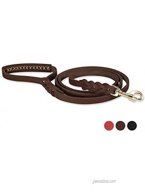 GATMAHE Leather Dog Lead for Large Dog [Hands Free] [Comfort Grip Handle] [Shock-Absorbing] Strong Braided Dog Training Leash