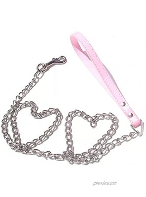 Goliton Medium Small-Sized Dog Chain & PU Handle Leash Pet Safety Collar P Chain Pink