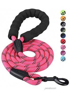 HIKISS 5 FT Strong Dog Leash Rope Leash with Comfortable Padded Handle and Highly Reflective Threads Durable Dog Leashes for Medium and Large Dogs-Pink18-120 lbs
