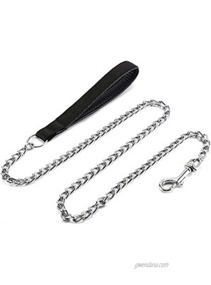 JuWow Metal Dog Leash Heavy Duty Chew Proof Pet Leash Chain with Padded Handle for Large & Medium Size Dogs 2.0mm 6 Foot