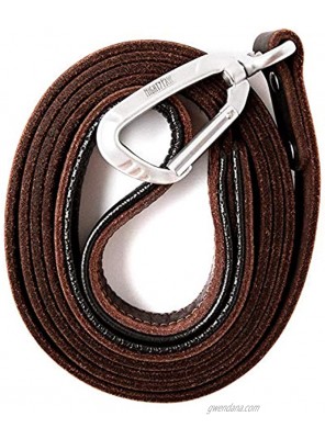 Mighty Paw Leather Dog Leash | 6 Ft Leash. Super Soft Padded Handle Leather Lead with Extra D-Ring for Waste Bags. Strong Climbers Clip Perfect Medium and Large Dog Leash. Brown