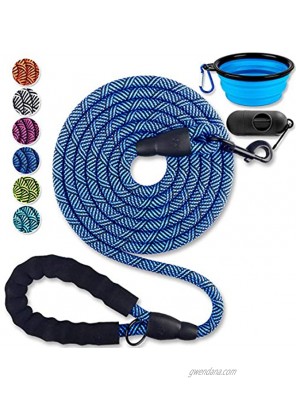 PAERCUTE 10 FT Heavy Duty Dog Leash with Comfortable Padded Handle Dog leashes for Medium Large Dogs with Collapsible Pet Bowl