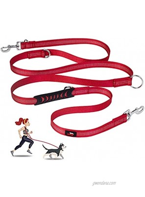 PetToldMe Hands Free Dog Leash for Medium Large Dogs 4ft to 8ft Nylon Reflective Stitching Multifunctional Training Walking Jogging and Running Double Dog Leash Red for 1 & 2 Dog