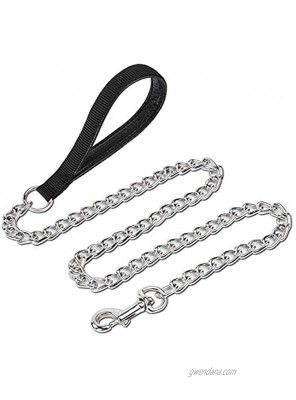 Pettom Chrome Plated Metal Dog Leash Chain Lead Heavy Duty Chain Leash with Padded Handle Walking Traffic Training Traveling