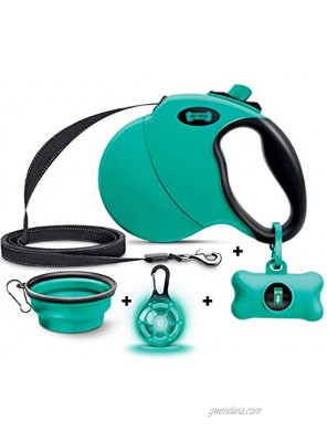 Ruff 'N Ruffus 360° Tangle-Free 16 ft Retractable Dog Leash + Free Travel Bowl + Free Waste Bag Dispenser & 15 Bags + Free LED Charm | Reflective Tape Easy Lock Anti Slip Handle