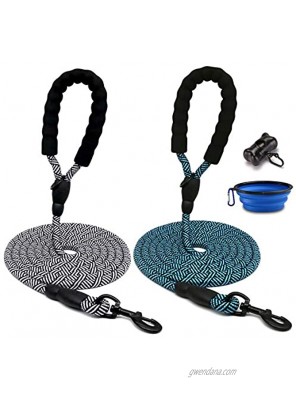 2 Pack Dog Leash 10 FT Heavy Duty Rope Nylon Dog Leash with Comfortable Padded Handle and Sturdy Clip,Suitable for Medium and Large Dogs with Collapsible Pet Bowl and Potty Waste Bag