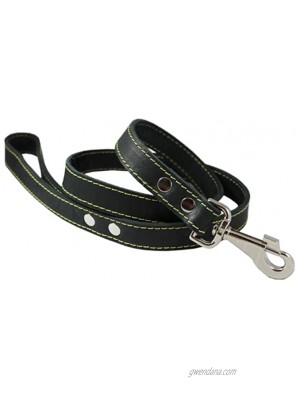 4' Classic Genuine Leather Dog Leash 1 Wide for Largest Breeds Black