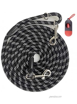 Alysontech Long Rope Dog Leash for Dog Training 12FT 20FT 30FT 50FT Reflective Threads Dog Leashes Tie-Out Check Cord Recall Training Agility Lead for Large Medium Small Dogs 10mm20ft Black