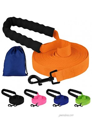 BRONZEDOG Long Dog Leash Padded Handle Check Cord Nylon Training Lead Heavy Duty Pet Leashes for Small Medium Large Dogs Black Orange Pink Green Blue