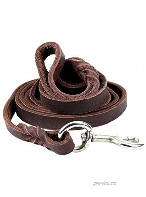 Dogs Kingdom Genuine Leather Braided Brown Dog Leash 4Ft 5Ft 7Ft 8.5Ft Best Lead for Large and Medium Dogs Training Walking
