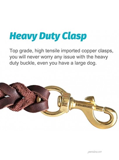 FAIRWIN Leather Dog Leash 6 Foot Braided Best Military Grade Heavy Duty Dog Leash for Large Medium Small Dogs Training and Walking