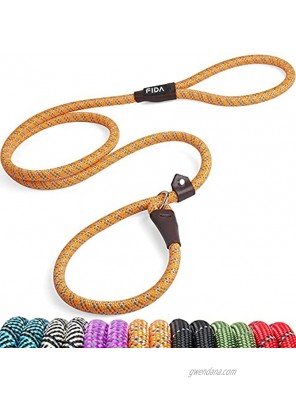 Fida Durable Slip Lead Dog Leash Heavy Duty 1 2" x 6 FT Comfortable Strong Rope Slip Leash for Large Medium & Small Dogs No Pulling Pet Training Leash with Highly Reflective Threads