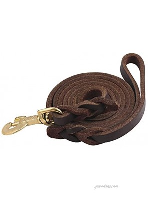 Guiding Star Brown 10ft Braided Leather Dog Training Leash with Copper Hook Heavy Duty Dog Leash for Large Medium and Small Dogs Two Sizes for Your Choice