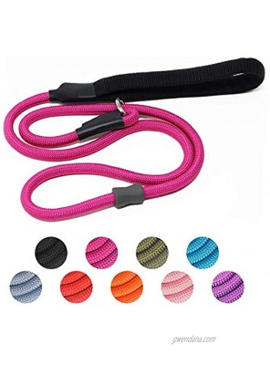 Strong Slip Rope Dog Training Leash 4ft Heavy Duty Durable Braided Nylon Lead with Rubber Stopper & Padded Handle No Pull Walking Climbing for Medium Large Dogs Hot Pink 1 2" x 4ft