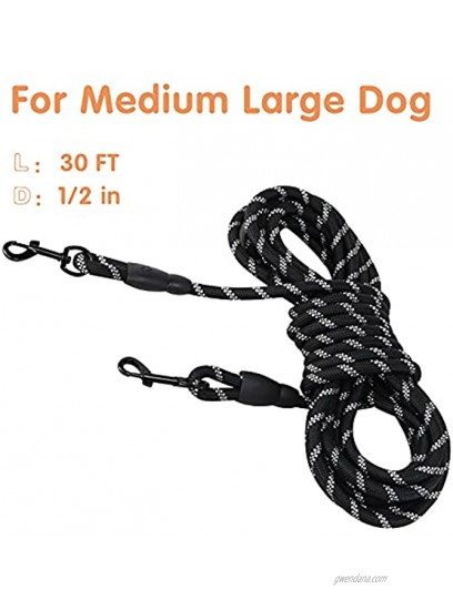ZNCMRR Slip Lead Dog Leash for Medium Large Dogs 30ft Training Nylon Durable Heavy Duty Leashes for Large Breed Dogs Easy to Control Extender Long Leash Great for Walking Playing OutdoorBlack