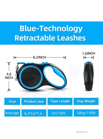 Blue-Technology Retractable Dog Leash Heavy Duty Pet Walking Leash with Anti-Slip Handle 16ft Strong Nylon Tape One-Handed Brake Pause Lock Blue