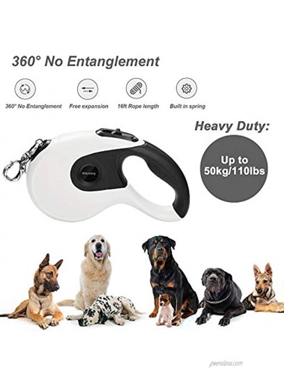 BMusdog Retractable Dog Leash Tangle Free 3.2mm Thick Stainless Steel Chain Leash 5M16FT One Button Break & Lock Training Walking Leash for Small Medium Large Dogs