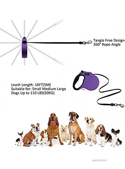 PHILORN Retractable Dog Leash 16.4 ft Heavy Duty Dog Walking Leash Tangle-Free Reflective Nylon Tape Lead with Anti-Slip Handle One-Handed Brake Extendable Pet Leash