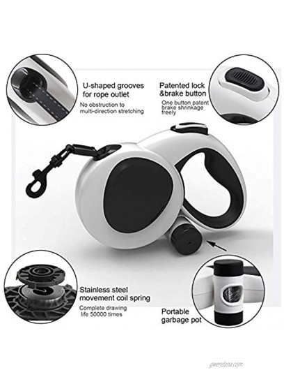 Retractable Dog Lead 50kg Long 16ft Tangle-Free Reflective Tape Leash Anti-Slip Handle with Poop Bag Roll Dispenser for Small Medium Large Dog Outdoor Walking Running Training Quick Brake Pause Lock
