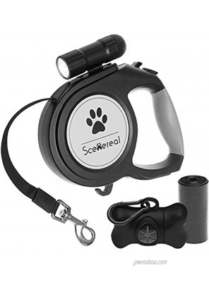 SCENEREAL Heavy Duty Retractable Dog Leash 26 FT with LED Flash Light & Poop Bag Dispenser for up to 110 LB Small Medium Large Dogs Outdoor Walking & Training