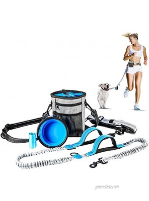 Dioche Hands Free Dog Leash,Retractable Dog Leash Suitable for Up to 150 lbs Dogs Dual-Handle Reflective Bungee Leash with Adjustable Waist Belt and Dog Water Bowl for Hiking Running Walking Jogging