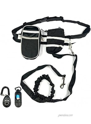 Hands Free Dog Leash for Small Medium and Large Dogs with Training Clicker and Poop Bag Holder,Reflective Bungee Adjustable Waist Belt Ideal for Running Walking Jogging Hiking Training