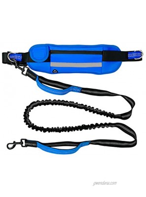 Hands Free Dog Leash Retractable Shock Absorbing Bungee Leash with Dual Padded Handles for Medium and Large Dogs Running Training Walking Adjustable Waist Belt Dog Harness with Reflective Stripe