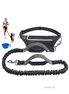 Hands Free Dog Leash Waist Leash Belt for Walking Training Jogging Hiking Extendable Adjustable Running Leash for Small Medium and Large Dogs Dual Handles Reflective Stitches Dog Bowl