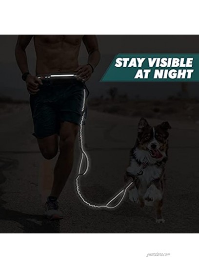 Hands Free Dog Leash with Adjustable Waist Belt and Removeable Zipper Bag Reflective Dual-Handle Retractable Bungees for Medium Large Dogs Running Walking Jogging Black Handle