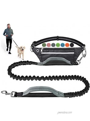 LANNEY Hands Free Dog Leash for Running Walking Jogging Training Hiking Retractable Bungee Dog Running Waist Leash for Medium to Large Dogs Adjustable Waist Belt Reflective Stitches Dual Handle