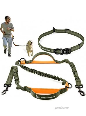 Pet Dreamland Hands Free Dog Leash for Running Walking Hiking Cycling and Training. Bungee Harness with Adjustable Waist Belt Padded Handle and Reflective Stitching. Small Medium and Large Dogs