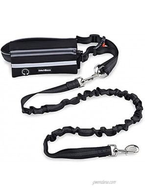 Petmegoo Premium Black Hands Free Padded Handle Bungee Dog Leash 6 ft Removable Fanny Pack Reflective Safety Buckle Waist Belt Dog Leash for Medium Dogs & Large Dogs Durable Leash for Outdoor