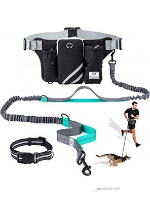 SHINE HAI Retractable Hands Free Dog Leash with Dual Bungees for Dogs up to 150lbs Adjustable Waist Belt Reflective Stitching Leash for Running Walking Hiking Jogging Biking
