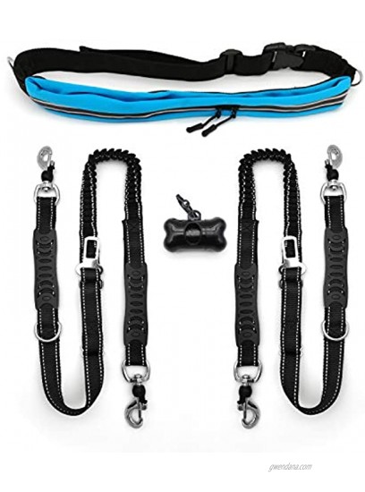 WZRUA Hands Free Dog Leash Running Leash Double Handle Dog Leash Retractable Reflective Dog Leash with Waist Bag Elastic Bungee Dog Leash Vehicle Safety Seat Belt for Small Medium and Large Dogs