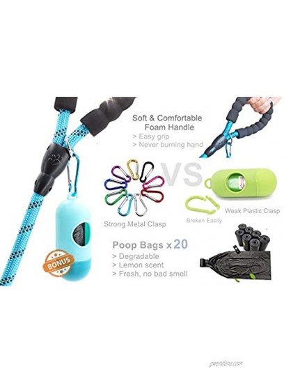 BAAPET Double Dog Leash 4 FT Rope Dog Leash with Tangle Free Shock Absorbing Bungee and Poop Bags for Dual Small Medium Large Dogs