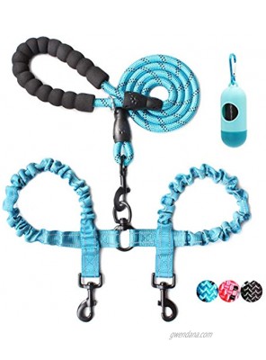 BAAPET Double Dog Leash 4 FT Rope Dog Leash with Tangle Free Shock Absorbing Bungee and Poop Bags for Dual Small Medium Large Dogs