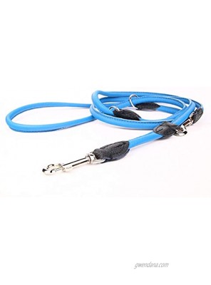 Capadi K0803 Round Adjustable Dog Lead Strong Nylon Covered with Soft Leather Blue Width 6 mm Length 220 cm