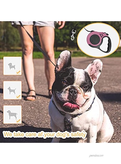DEFUTAY Dog Leash Pet Walking Leash with Anti-Slip Handle Strong Nylon Tape Tangle-Free,One-Handed One Button Lock & Release Suitable for Small Medium Dog Cat 5M Pink