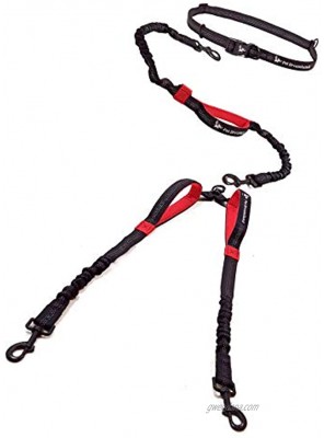 Hands Free Double Dog Leash No Tangle Dog Leashes for Large Dogs Heavy Duty Waist Coupler Bungee Lead by Pet Dreamland